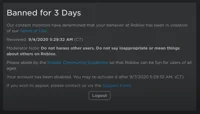 Roblox 3 Day Ban