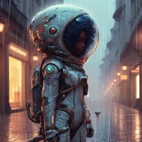 Spacesuit under rain