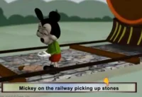 Mickey on a railway