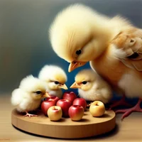 Chick eating apples