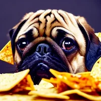 Pug eating nachos