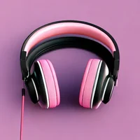 half pink headphones
