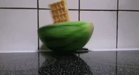 Waffle falling over