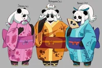 Three chubby pandas