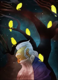 Old man with canarys
