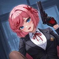 Sayori with a gun