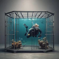 Scubaman in cage