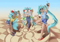 three Hatsune Mikus