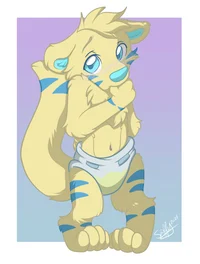 A shy diapered pup