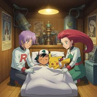 Ash og Pikachu sleep