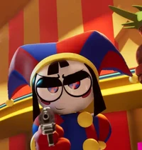 Pomni with a gun