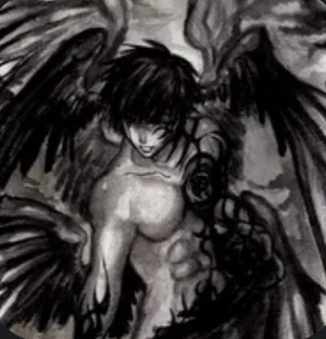 Anime male angel with black wings wearing leather armore - Images.AI  Diffusion