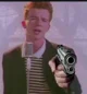 rick astley with gun
