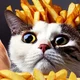 Katze mit Pommes
