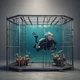 Scubaman in cage