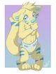 A shy diapered pup